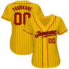 Custom Yellow Black Pinstripe Red-Black Authentic Baseball Jersey
