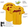 Custom Yellow Black Pinstripe Red-Black Authentic Baseball Jersey