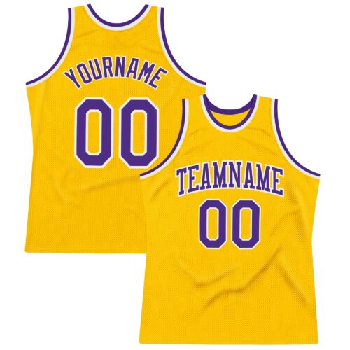 Gold0268 Custom Gold Purple-White Authentic Throwback Basketball Jersey