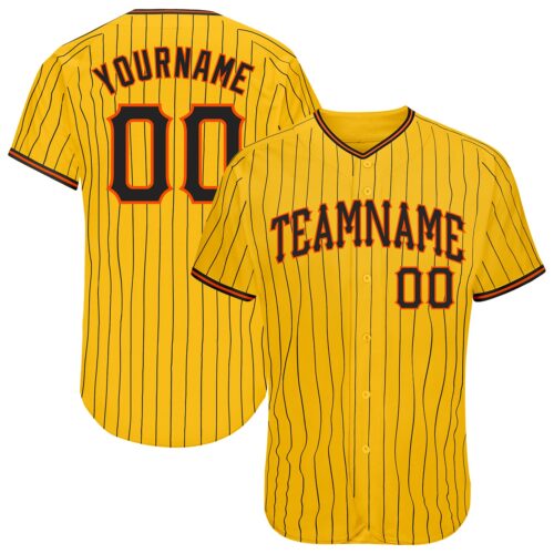Gold0310 Custom Yellow Black Pinstripe Black-Orange Authentic Baseball Jersey