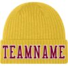 Custom Gold Maroon-White Stitched Cuffed Knit Hat
