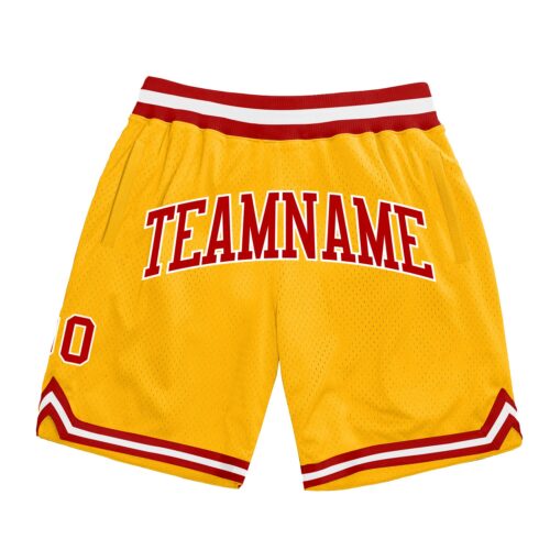 Gold0337 Custom Gold Red-White Authentic Throwback Basketball Shorts