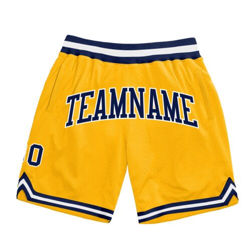 Gold0342 Custom Gold Navy-White Authentic Throwback Basketball Shorts