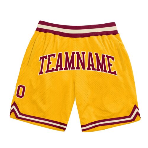 Gold0343 Custom Gold Maroon-Cream Authentic Throwback Basketball Shorts