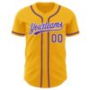 Custom Gold Purple-White Authentic Baseball Jersey