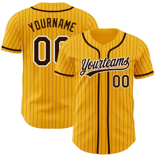 Gold0371 Custom Gold Brown Pinstripe Brown-White Authentic Baseball Jersey