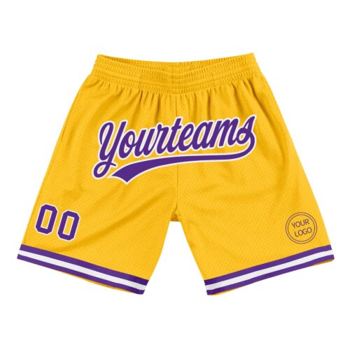 Gold0398 Custom Gold Purple-White Authentic Throwback Basketball Shorts