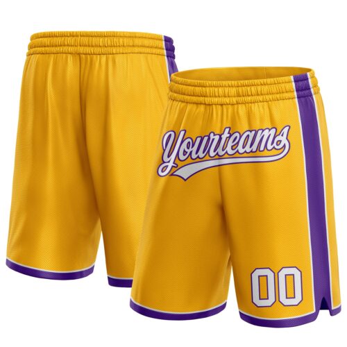 Gold0405 Custom Gold White-Purple Authentic Basketball Shorts