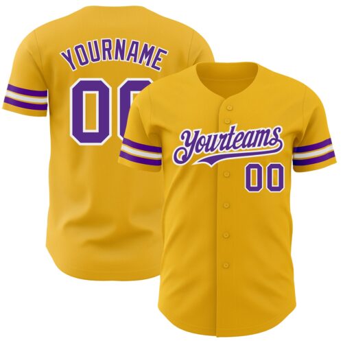 Gold0467 Custom Gold Purple-White Authentic Baseball Jersey