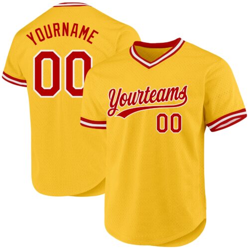 Gold0479 Custom Gold Red-White Authentic Throwback Baseball Jersey