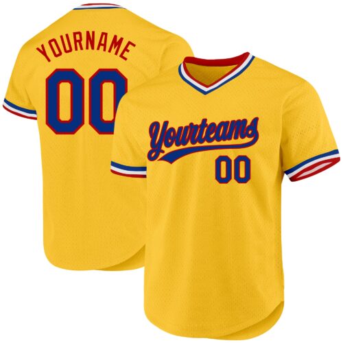 Gold0480 Custom Gold Royal-Red Authentic Throwback Baseball Jersey