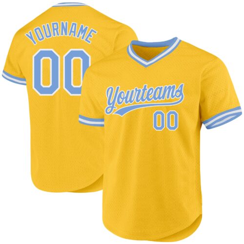Gold0482 Custom Gold Light Blue-White Authentic Throwback Baseball Jersey