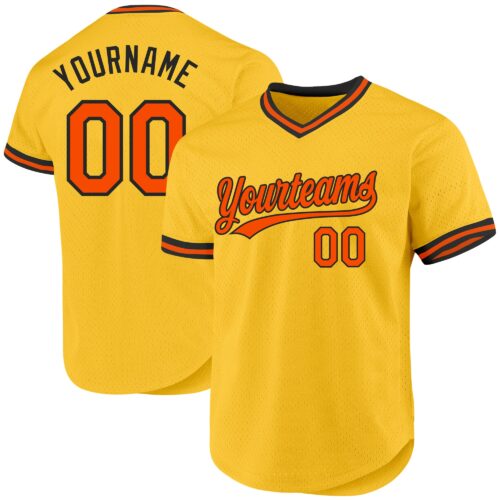 Gold0485 Custom Gold Orange-Black Authentic Throwback Baseball Jersey