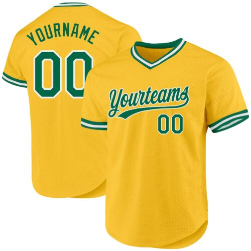 Gold0487 Custom Gold Kelly Green-White Authentic Throwback Baseball Jersey