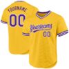 Custom Gold Purple-White Authentic Throwback Baseball Jersey