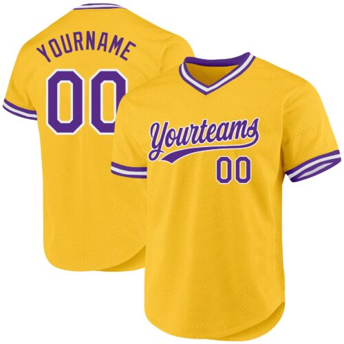 Gold0489 Custom Gold Purple-White Authentic Throwback Baseball Jersey