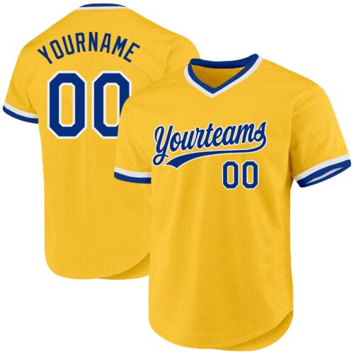Gold0495 Custom Gold Royal-White Authentic Throwback Baseball Jersey