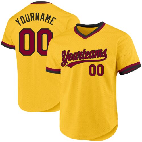 Gold0497 Custom Gold Maroon-Black Authentic Throwback Baseball Jersey