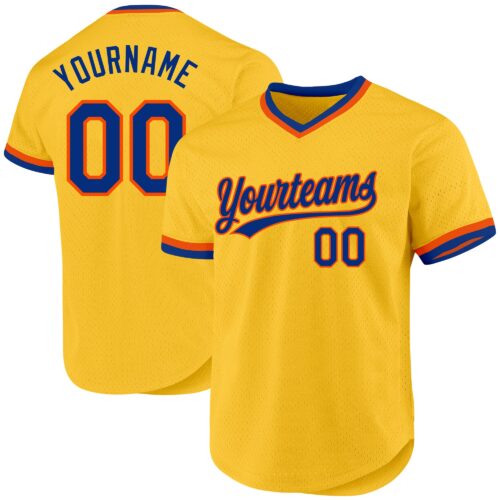 Gold0499 Custom Gold Royal-Orange Authentic Throwback Baseball Jersey