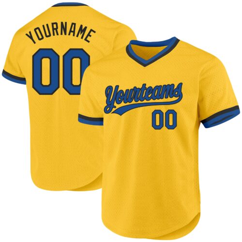 Gold0500 Custom Gold Blue-Black Authentic Throwback Baseball Jersey