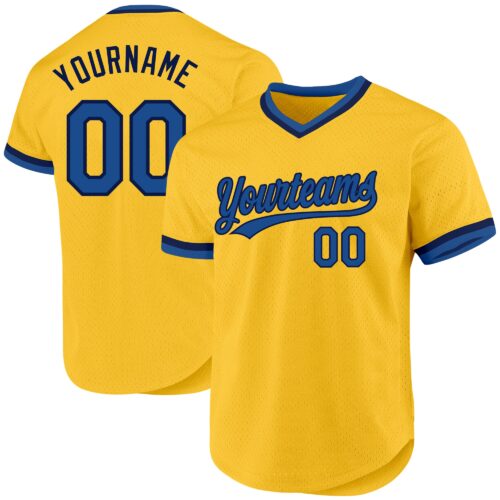 Gold0501 Custom Gold Blue-Navy Authentic Throwback Baseball Jersey