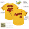Custom Gold Red-Black Mesh Authentic Throwback Baseball Jersey