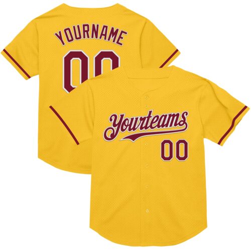 Gold0540 Custom Gold Crimson-White Mesh Authentic Throwback Baseball Jersey