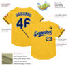 Custom Gold Navy-Light Blue Mesh Authentic Throwback Baseball Jersey