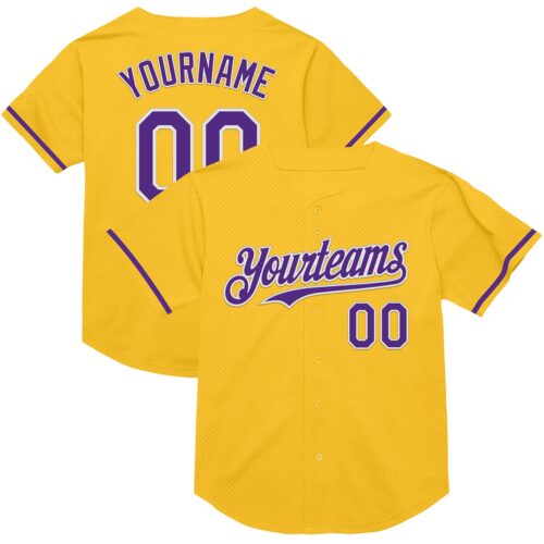 Gold0544 Custom Gold Purple-White Mesh Authentic Throwback Baseball Jersey