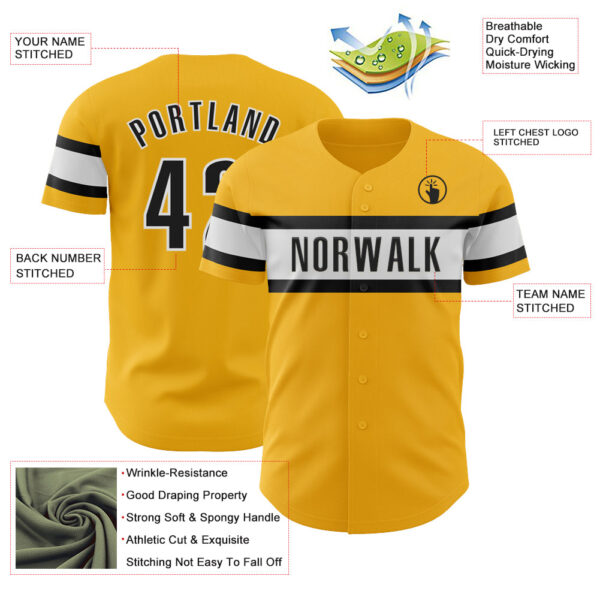Custom Gold Black-White Authentic Baseball Jersey