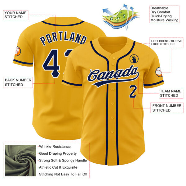 Custom Gold Navy-White Authentic Baseball Jersey