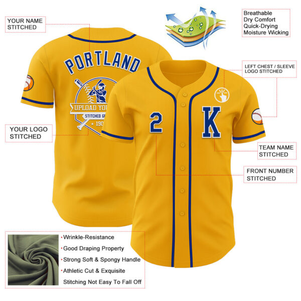 Custom Gold Royal-White Authentic Baseball Jersey
