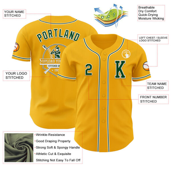 Custom Gold Green-White Authentic Baseball Jersey