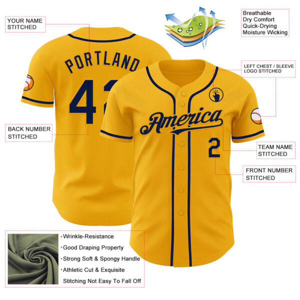 Custom Gold Navy Authentic Baseball Jersey