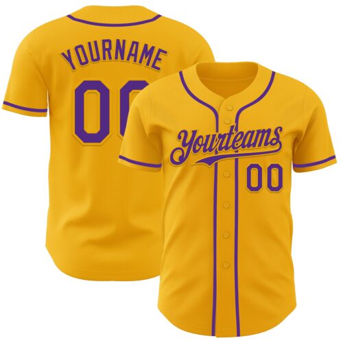 Gold0633 Custom Gold Purple Authentic Baseball Jersey