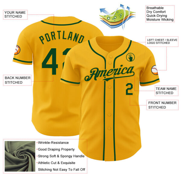 Custom Gold Green Authentic Baseball Jersey