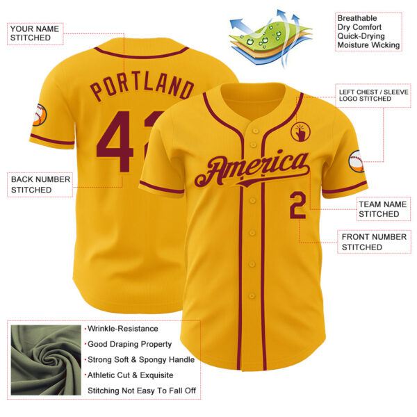 Custom Gold Crimson Authentic Baseball Jersey