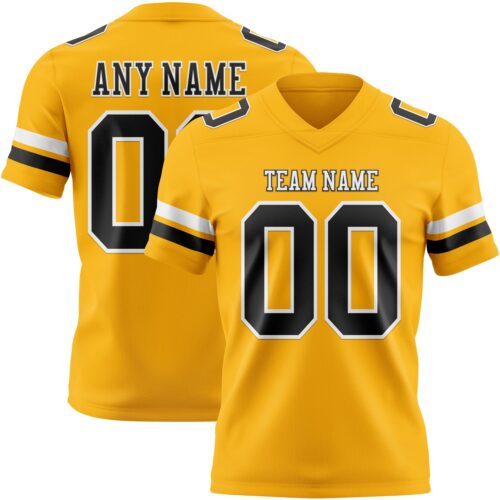 Custom Gold Black-White Authentic Football Jersey