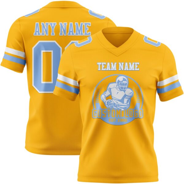 Custom Gold Light Blue-White Authentic Football Jersey