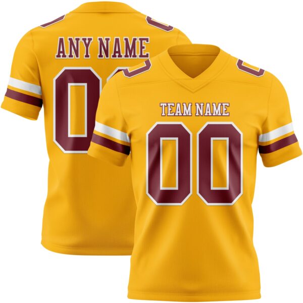 Custom Gold Burgundy-White Authentic Football Jersey