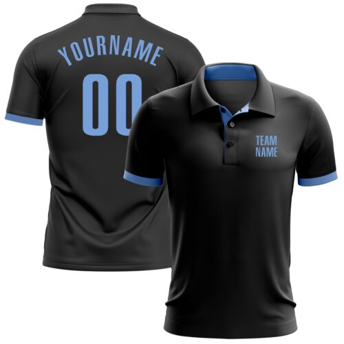 GolfPolo0007 Custom Black Light Blue Performance Golf Polo Shirt