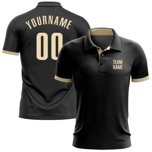 GolfPolo0008 Custom Black Cream Performance Golf Polo Shirt