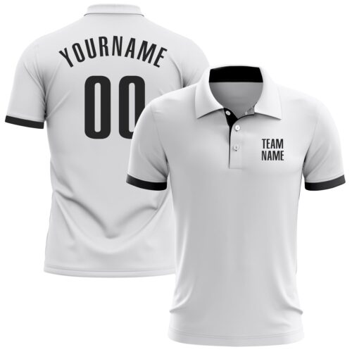 GolfPolo0014 Custom White Black Performance Golf Polo Shirt