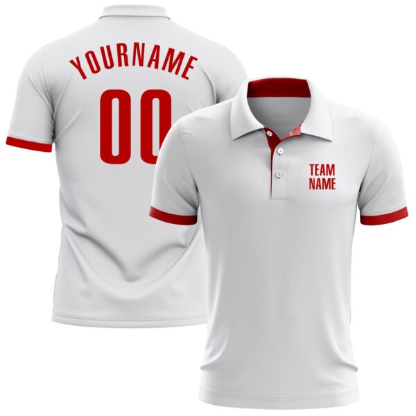 Custom White Red Performance Golf Polo Shirt
