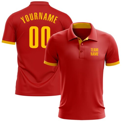 GolfPolo0025 Custom Red Yellow Performance Golf Polo Shirt