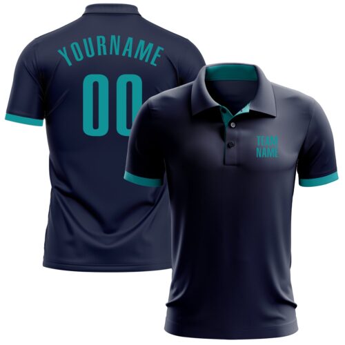 GolfPolo0042 Custom Navy Aqua Performance Golf Polo Shirt
