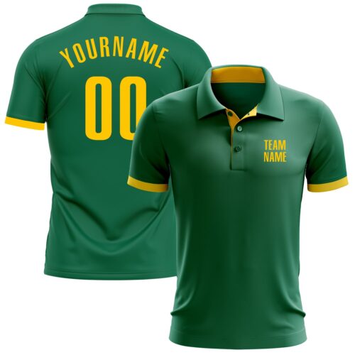 GolfPolo0050 Custom Kelly Green Yellow Performance Golf Polo Shirt