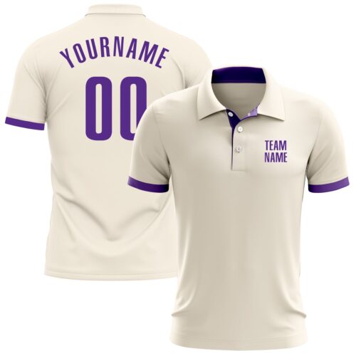 GolfPolo0064 Custom Cream Purple Performance Golf Polo Shirt