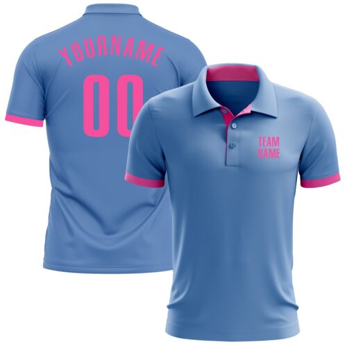 GolfPolo0086 Custom Light Blue Pink Performance Golf Polo Shirt