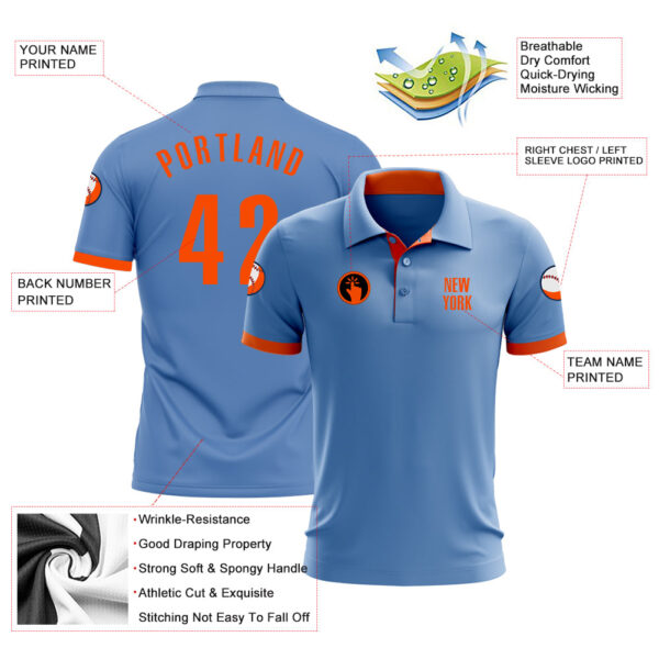 Custom Light Blue Orange Performance Golf Polo Shirt
